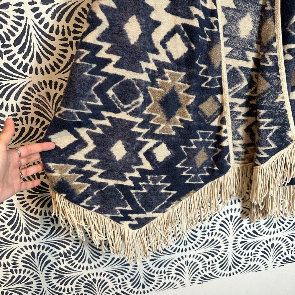 Lucky Brand Fuzzy Aztec Fringe Tassel Open Front Cardigan - Picture 4 of 13
